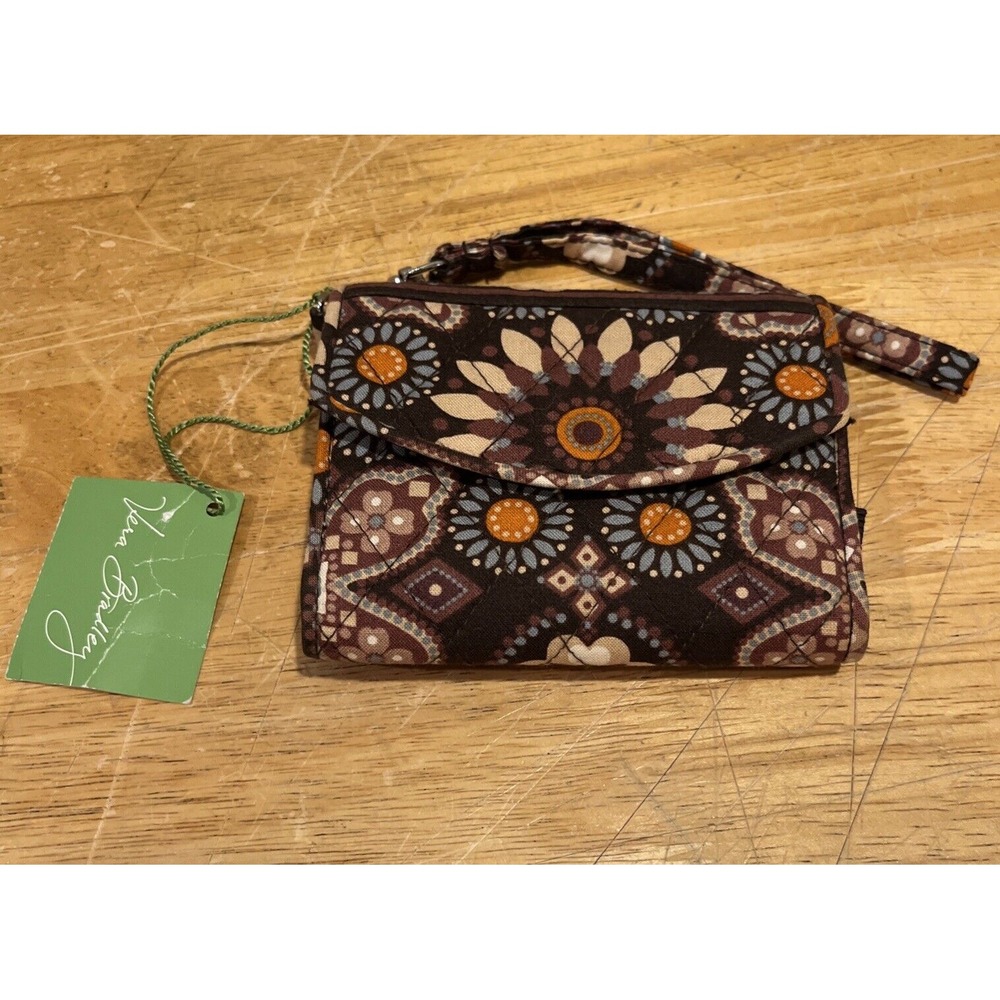 NEW Vera Bradley Canyon Brown Multi Cotton Smart Wristlet Wallet Card Case